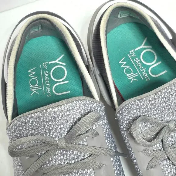 Skechers You Inspire Slip-On Walking Shoe Sneaker Womens 8.5 Gray Faux Lace Up - Picture 9 of 15